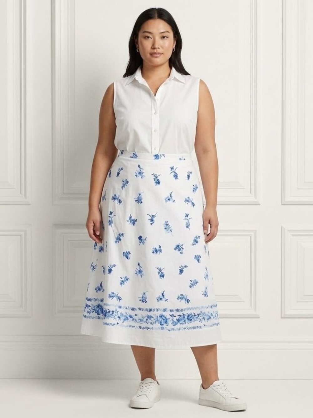 NWT Polo Ralph Lauren Floral Cotton Midi in White Embroidered A-line Skirt 14